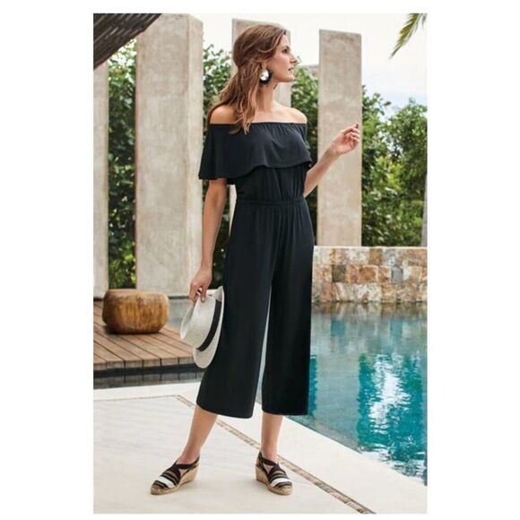 SOFT SURROUNDINGS Off The Shoulder Jumpsuit Black Size 1X EUC R564 - Picture 1 of 5